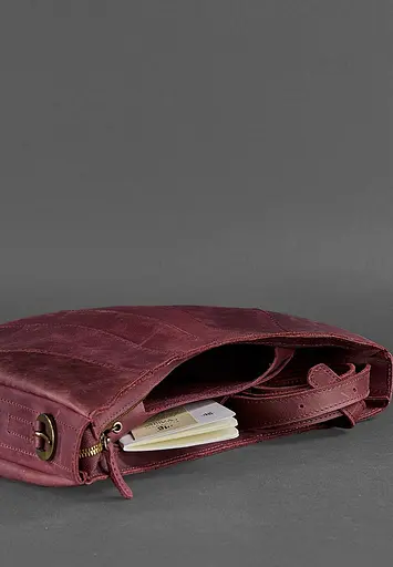 Шкіряна жіноча сумка Круасан бордова Crazy Horse - фото 4