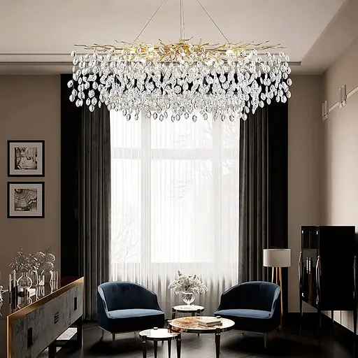 Видовжена золота люстра DIAMINA з кришталевим камінням у корпусі 120 см | Арт. 33007-L1200*400 GD | Line F - фото 1