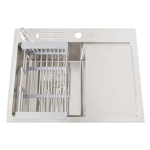 Кухонна мийка накладна з правим крилом Nett NS-6045(R), Нержавіюча сталь - фото 2