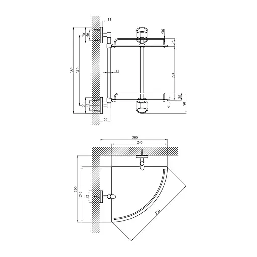 Полиця для ванної кімнати кутова Kroner KRM Elbe - ACG2907-2 CV022866, Хром - фото 2