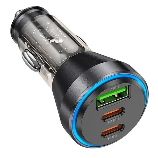 Зарядное устройство для авто Hoco NZ12D Lucky car charger 3 порта 2*Type-C + 1*USB 60 W черно прозрачный - фото 1