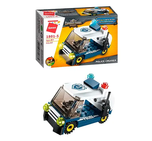 Конструктор Qman 1801-1-8 поліція, транспорт, 45-49 деталей Мінікар