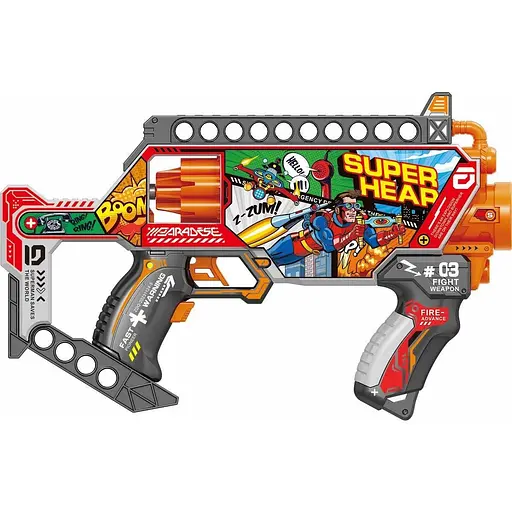 Игрушечный детский пистолет автомат. барабан на батарейках с мягкой. патронами Super Hear (24 шт.) (30,5х20,5см) - фото 1