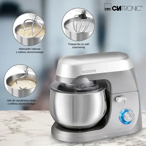 Кухонный комбайн Clatronic KM 3709 тестомес мощность 1000 Вт чаша 5 литров - фото 7