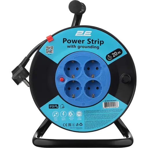 Сетевой фильтр 4XSchuko на катушке, IP20, 3G*1,5 мм, 20 м, черный (2E-CR4315IP20M20) - фото 2