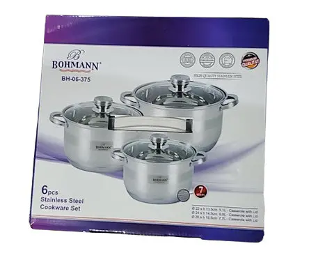 Универсальный набор кастрюль с крышками Bohmann BH-06-375 6 предметов из нержавеющей стали - фото 4