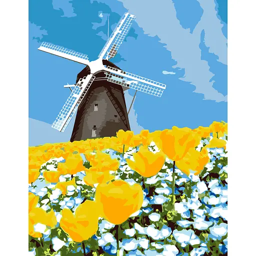 Картина по номерам Rosa Start Мельница на тюльпановом поле 35x45 см