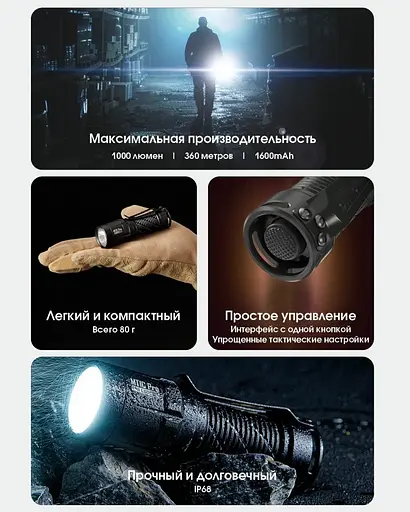 Карманный ручной фонарь EDC Nitecore MT1C Pro 1000лм USB-C (Черный) - фото 10