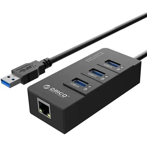 USB-хаб ORICO USB 3.0 3 порти + RJ45 (HR01-U3-V1-BK-BP)