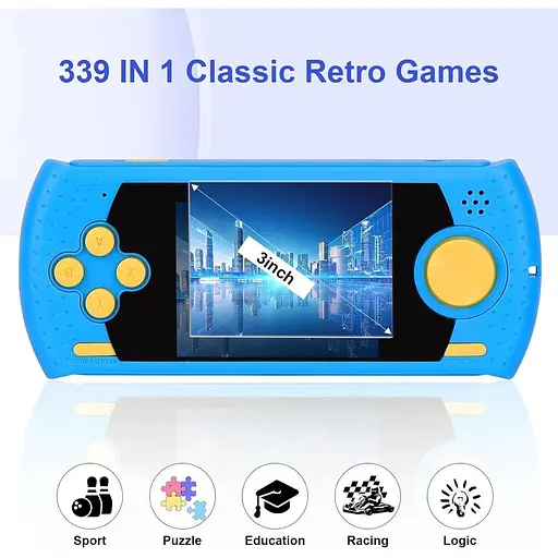 Ручна ігрова консоль LncBoc 3-дюймовий HD-екран Попередньо встановлені 338 класичних ретро-відеоігор з бездротовою рукояткою - фото 2