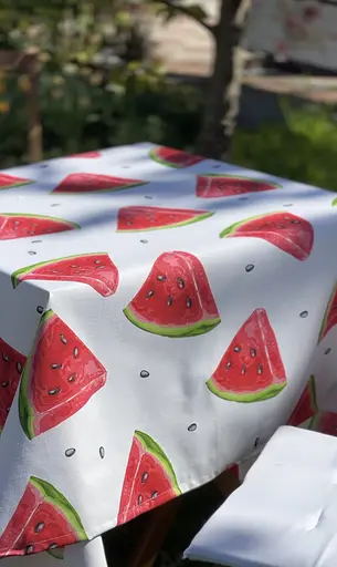 Водоотталкивающая Скатерть Принт Арбузы 220х140 см (+ 4 салфетки 30х40)
