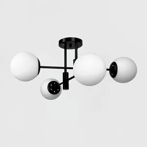 Стельова чорна люстра на 4 білих плафонів Ø 55 см | Line F | Арт. 81188/4 BK+BK+WT - фото 3