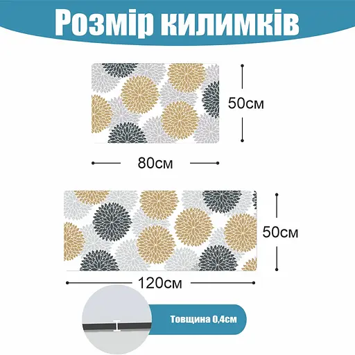 Набор 2 коврика для ванной и кухни Aquarius Суперпоглощающие 50х80 см + 50х120 Серые/Бежевые Цветы - фото 2