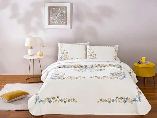 Постельное белье с покрывалом-пике Charmy Mavi / простыня на резинке Tac pbe0051411 - фото 1