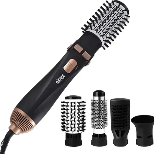 Фен щітка DSP 4в1 гребінець з обертовою насадкою для укладання та завивки волосся з іонізацією автоматична 1200 Вт Чорний - фото 1
