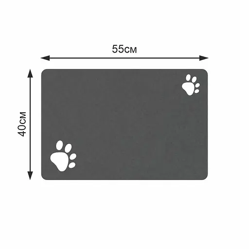 Антискользящий Поглощающий Быстросохнущий Коврик под миски для домашних животных Следы 40 х 55 см Черный - фото 2