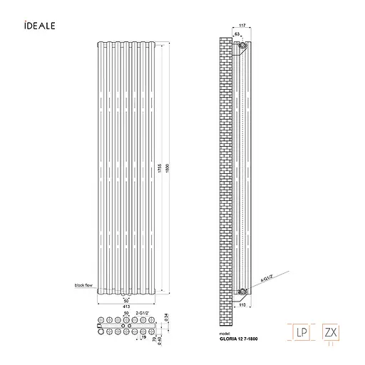 Радіатор дизайнерський Ideale Gloria 12 7/1800/413 білий, Білий - фото 5