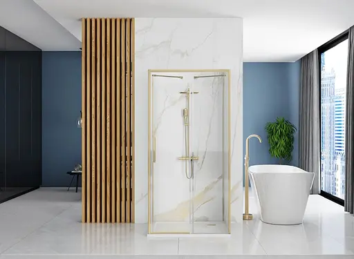 Душевая кабина Rea Rapid Slide 100x80 brushed gold пристенная REA-KPL-04707, Универсальная, прозрачная, золотая - фото 4