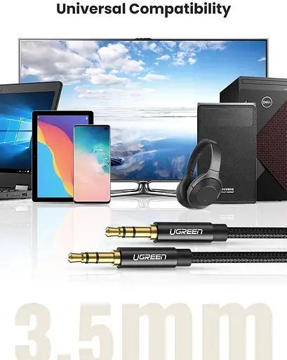 Аудіокабель UGREEN AV112 3.5mm Male to 3.5mm Male Cable Gold Plated Metal Case with Braid 1m (Black)(UGR-50361) - фото 8