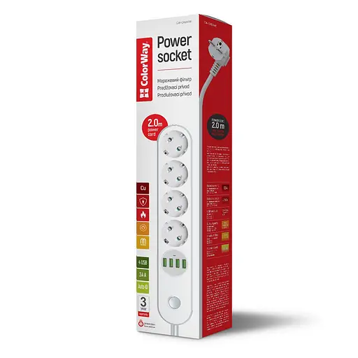 Мережевий фільтр-подовжувач СolorWay 4 розетки/4USB (CW-CHE44W) - фото 9