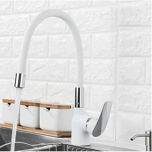 F4453-03 Змішувач для кухні гнучкий гусак U гайка білий/хром Ø40 Frap 1/10 Білий - фото 2