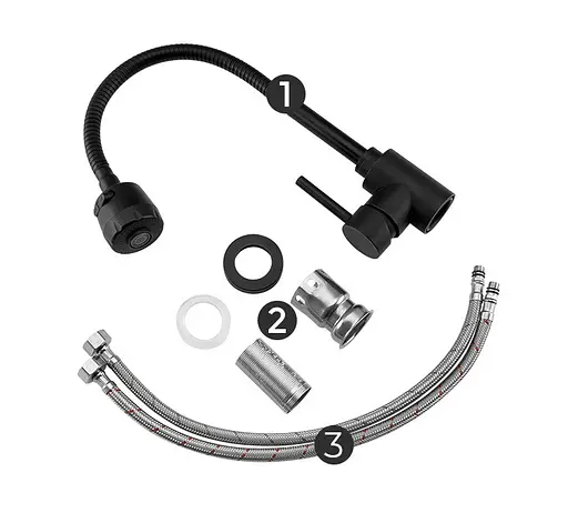 Смеситель для кухни однорычажный гибкий излив нержавеющий корпус гайка Ø35 черный Frap 1/10 F40993-6 Черный матовый - фото 6