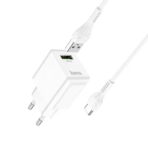 Мережевий зарядний пристрій з кабелем Hoco C98A Proton single port QC3.0 charger set Type-C білий - фото 3