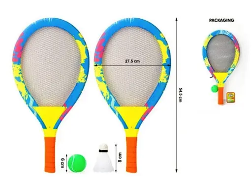 Дитячий набір 2в1 для гри в бадмінтон та теніс Ігрові ракетки 55см з валанчиком і м'ячем - фото 1