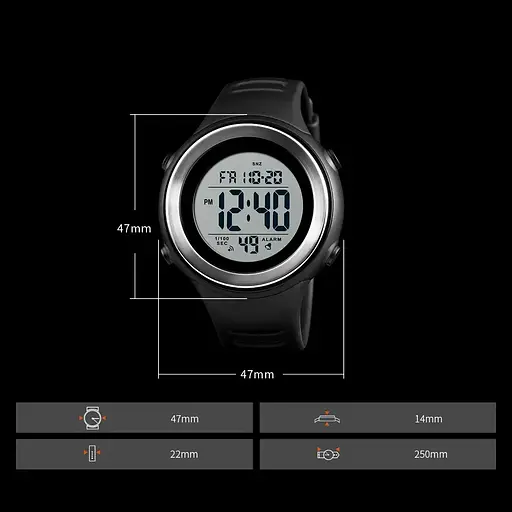 Спортивний чоловічий наручний годинник Skmei 1394 sun (Чорний з білим) - фото 8