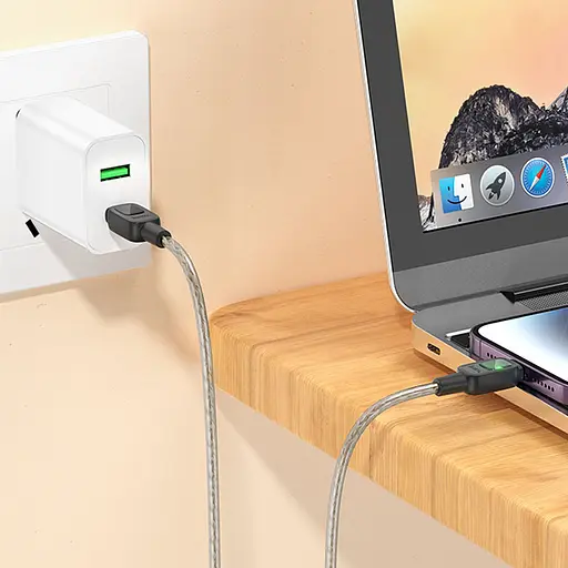 Дата кабель Hoco U124 Stone silicone power-off 60W Type-C to Type-C (1.2m) Black - фото 4