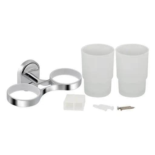 Склянка подвійна Lidz (CRG)-114.04.02 з тримачем зубних щіток білий матовий - фото 3