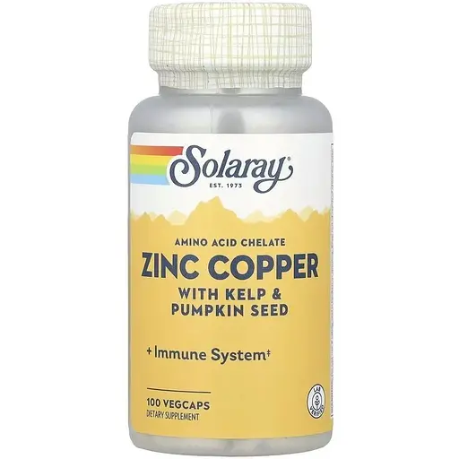 Цинк та Мідь Solaray Zinc Copper, 100 вегакапсул для імунітету та шкіри