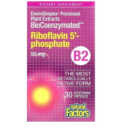 Рибофлавін 5'-фосфат Natural Factors BioCoenzymated Riboflavin 5' Phosphate 50 mg, 30 капсул активный витамин B2 для энергии и кожи