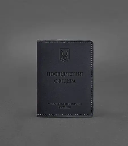 Кожаная обложка для удостоверения офицера 9.0 темно-синяя Crazy Horse - фото 1
