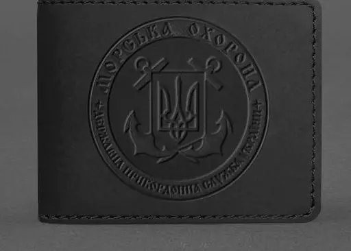 Кожаная обложка на удостоверение Морской охраны черная Crazy Horse - фото 1