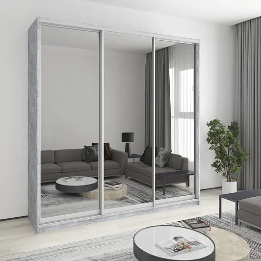 Шафа-купе тридверна MebelStar Комбо AL 3 Дзеркала 230x60x240 см Бетон (MBS-2225)