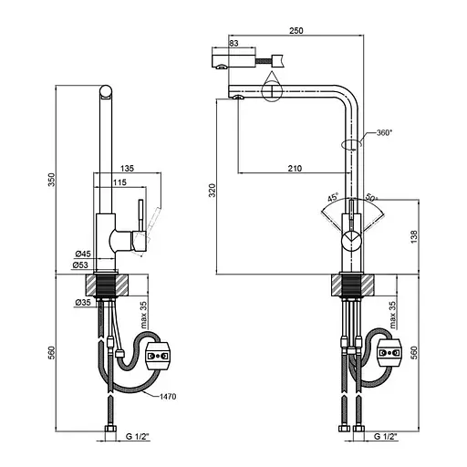Смеситель для кухни с выдвижным изливом Lidz (NKS) 12 32 015FL-13 - фото 5