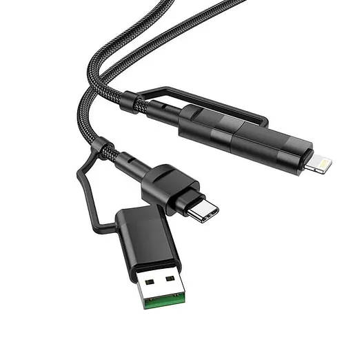 Кабель Hoco Combo 4 в 1 Type-C/USB к Type-C/Lightning Moulder U106 черный - фото 1