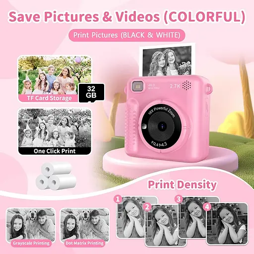 Дитяча камера Миттєвий друк, 2,4-дюймовий 1080P HD Цифрова камера для дітей з папером для друку та карткою 32G - фото 4