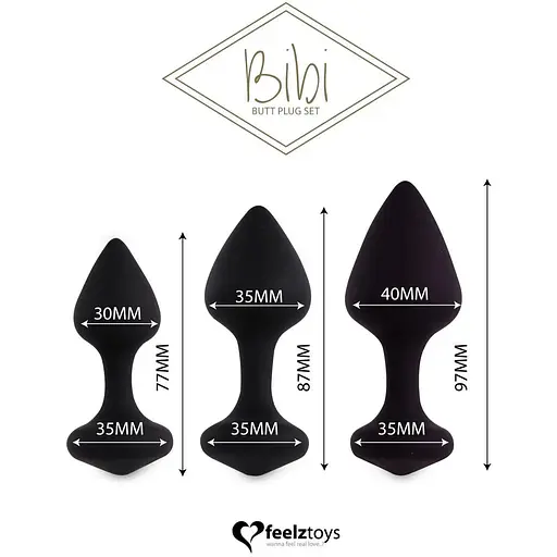 Набір силіконових анальних корків FeelzToys Bibi Butt Plug Set 3 шт. Black - фото 2