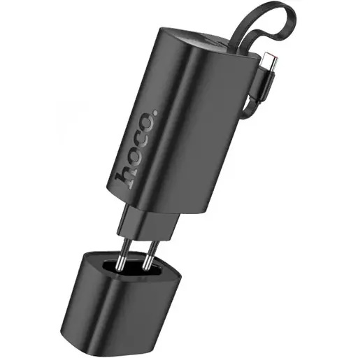 Сетевое зарядное устройство Hoco J148 со встроенным Power Bank 5000mAh PD 20W + кабель Type-C черный - фото 1