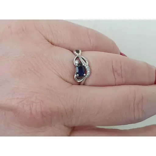 Серебряное кольцо Агни Верность с фианитами и сапфиром. 1827/9Р-SPH 16,5 - фото 5