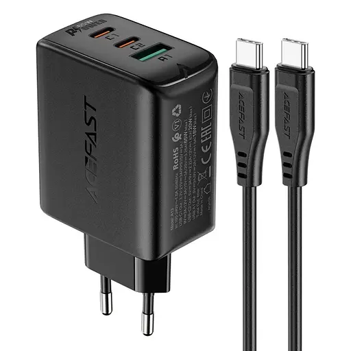 Зарядное устройство для Acefast A13 USB/2 Type-C QC PD 65W черный + кабель Type-C to Type-C - фото 1
