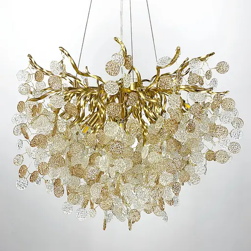 Люстра в золотистому корпусі з пластинами з комбінованого скла Line.F MD 9046 GD - фото 1