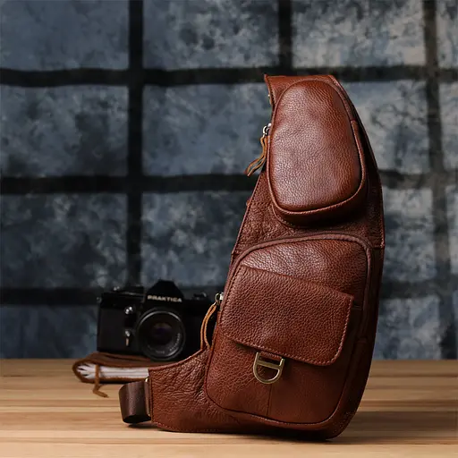 Чоловіча сумка через плече із зернистої натуральної шкіри Vintage 15х35х3 см sum0027488 - фото 9