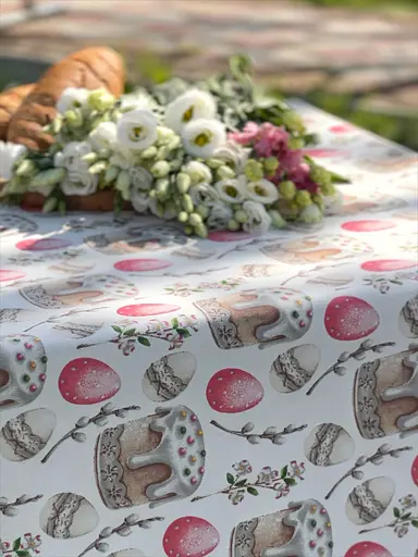 Водовідштовхувальна Скатертина Великодня пасочка (рожева) 280х140 см (+ 6 серветок 30х40) - фото 5