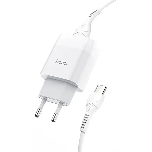 Зарядний пристрій Hoco C72A Glorious (1USB, 2.1А) White (6931474713018) + кабель Type-C - фото 4