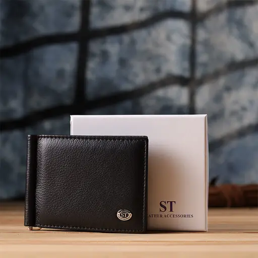 Чоловічий гаманець з металевим затискачем із натуральної шкіри ST Leather 11х8.5х1 см acs0029630 - фото 10