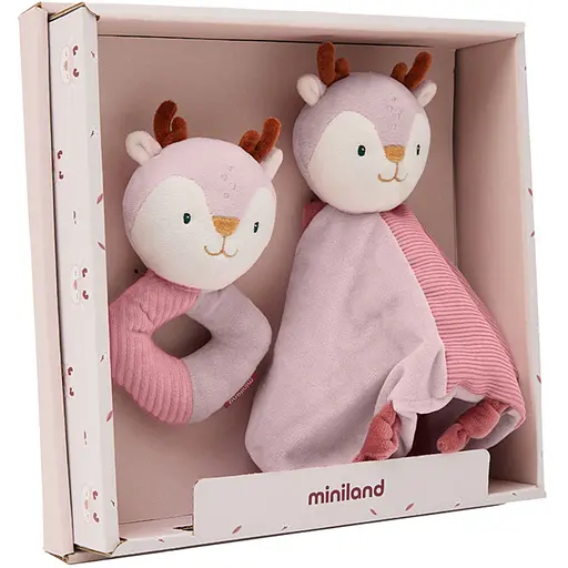 Подарочный набор в коробке (текстильный комфортер и погремушка) Miniland Baby Deer Gift (97370)