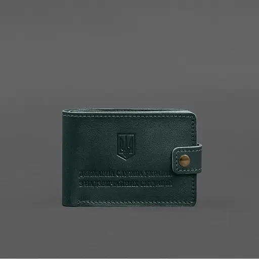 Кожаная обложка-портмоне на удостоверение ГСЧС зеленая - фото 7